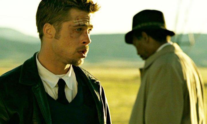 Brad Pitt and Morgan Freeman in Se7en (1995)