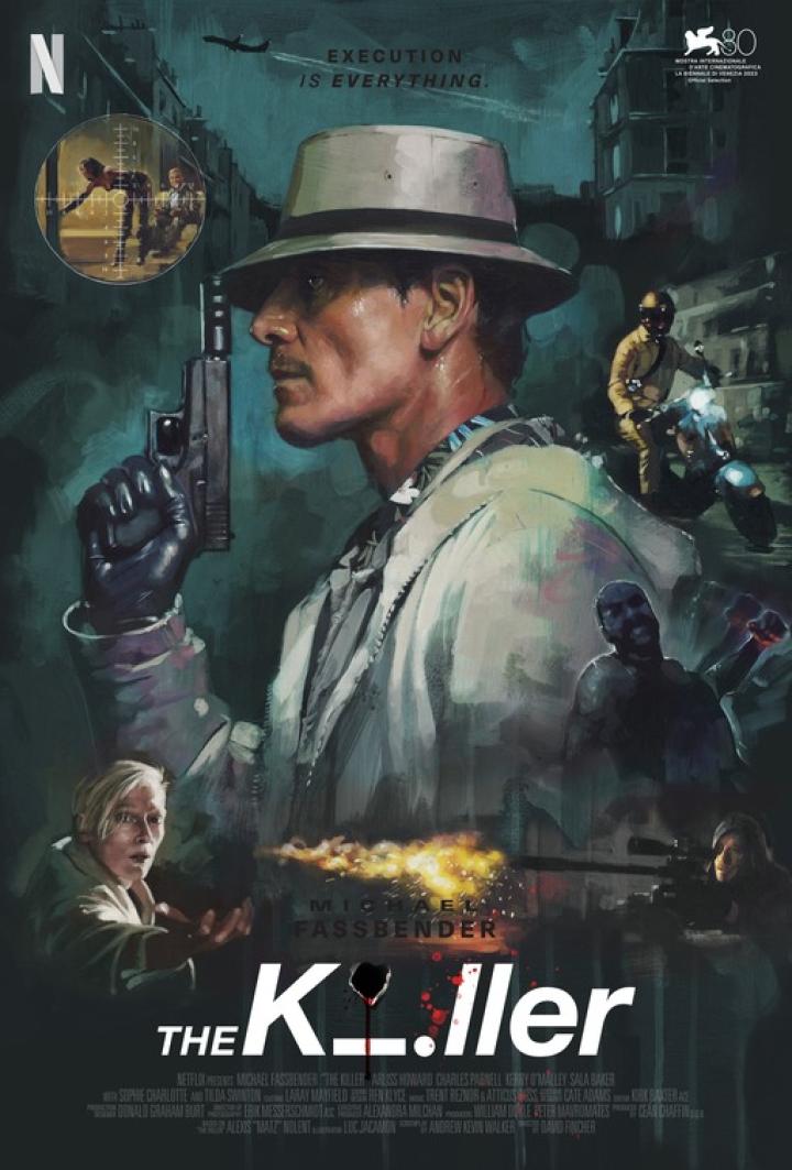 Endre Hules, Tilda Swinton, Sala Baker, Michael Fassbender, and Monique Ganderton in The Killer (2023)